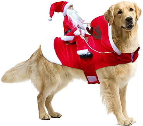 Weihnachts-Hundekostüm, Haustier-Kleidung, Winter-Hoodie, Mantel, Kleidung, Weihnachtsmann, Reiten auf Hundekostümen, lustiges Hunde-Outfit für Hunde von 通用