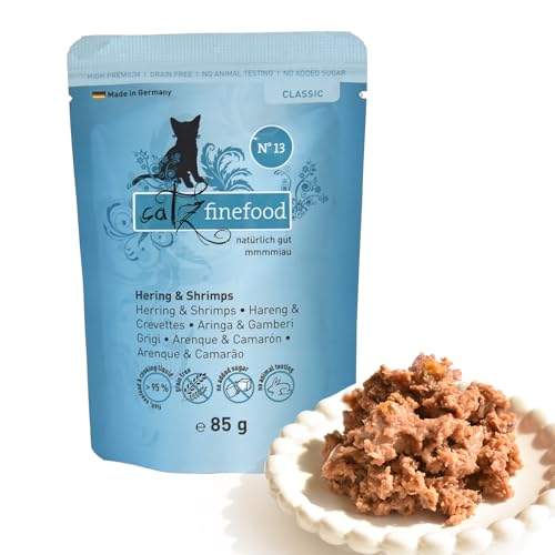 catz finefood N° 13 Hering & Krabben Feinkost Katzenfutter nass, verfeinert mit Kürbis & Aloe Vera, 1 x 85 g Beutel von キャッツファインフード
