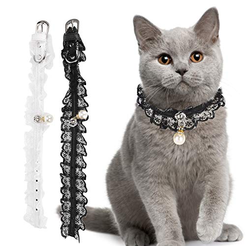 01 Hund Katzenhalsband, 2St. Schwarz/Weiß Spitze Brauthalsband Verstellbares Katzenhalsband Halsband für Katzen Hunde von 01
