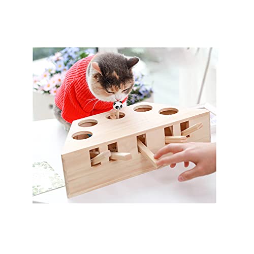 01 Interaktives Katzenjagd-Mausspielzeug aus Holz und Silikon, 5 Silikon-Cartoon-Tierfiguren Kätzchen-Puzzle-Haustierspielzeug von 01