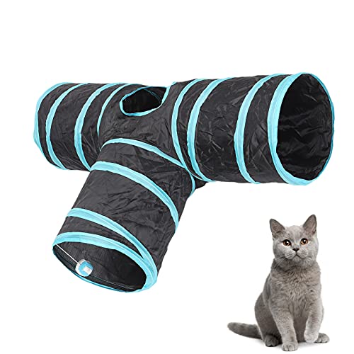 Interaktives Katzentunnelspielzeug, schwarz und blau 190T und Stahltränen Katzentunnel 3-Wege für Kaninchen für Hund für Katze für Kätzchen von 01