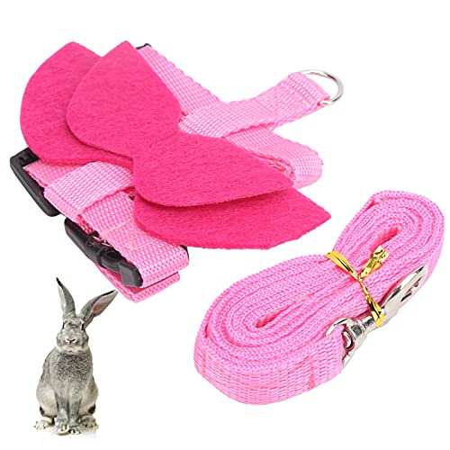 Kaninchenwestengeschirr, Kaninchengeschirr aus hochwertigem Nylon für Tiere zum Spaziergang(Pink Wings, L) von 01