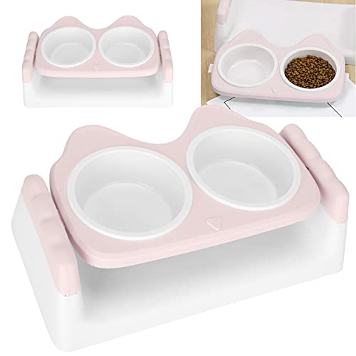 01 Katzenfutternäpfe, Kunststoff Erhöhter, ungiftiger doppelter Futternapfboden für die Katzenfütterung zur Nackenpflege(pink) von 01