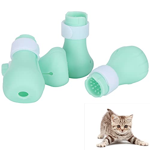 Katzenstiefel, Claw Anti-Kratz-Schuhe 4pcs weiches Silikon für Zoohandlungen für Katzenhäuser für Familienbäder für Tierkliniken(Mint Green Pack of 4) von 01