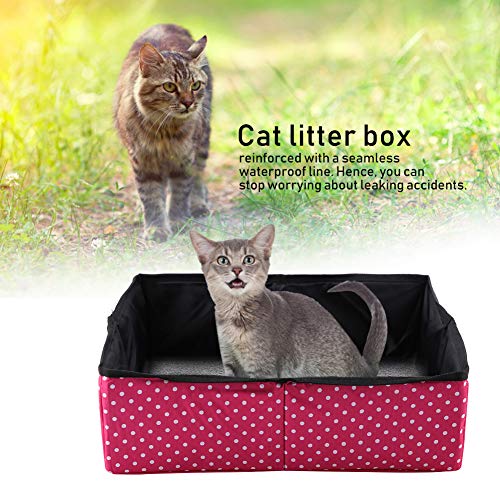 01 Katzentoilette, auslaufsicher, leicht zu tragende, Faltbare Katzentoilette, Reise für Katzen für Camping im Freien(Rose Dot) von 01