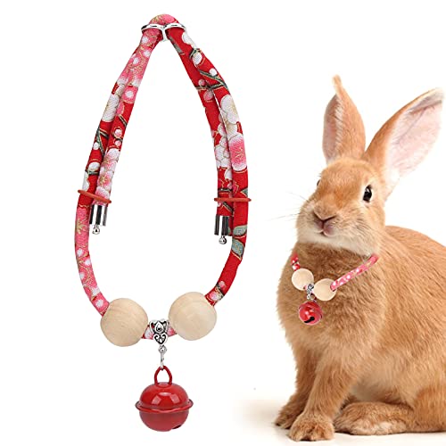 Meerschweinchenhalsband, verstellbares tragbares Katzenhalsband mit roten Glocken Kampferholzperlen für Kaninchen für Meerschweinchen(Red Bell, M) von 01
