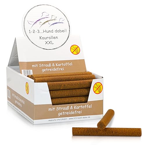 123... Hund dabei! - Kaurollen XXL 50er Tray (Strauß) - Dentalkaurolle - Getreidefrei - Vorteilspaket - Kaustangen für Hunde - Kausticks - Zahnpflege von 123... Hund dabei!