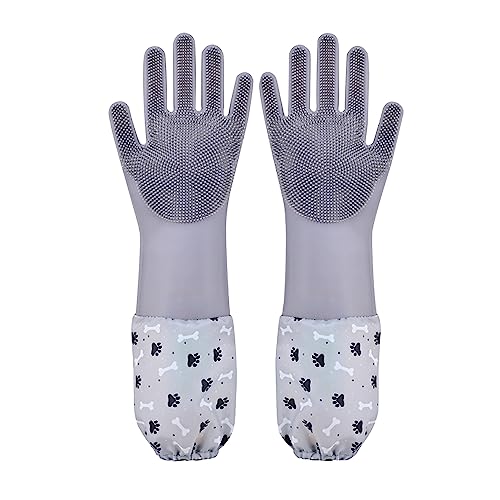 1TO3GO Haustierpflege-Handschuhe Tierhaarentferner Katze, Hundewaschhandschuhe Silikon Hitzebeständige Reinigungshandschuhe mit Hochdichte Zahnpflegehandschuhe für Hunde, Kaninchen,1 Paar (Grau) von 1TO3GO