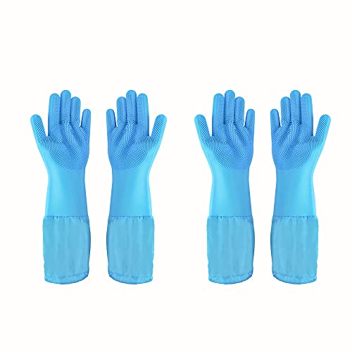 1TO3GO Haustierpflege-Handschuhe Tierhaarentferner Katze, Hundewaschhandschuhe Silikon Hitzebeständige Reinigungshandschuhe mit Hochdichte Zahnpflegehandschuhe für Hunde, Kaninchen,2 Paar (Blau) von 1TO3GO