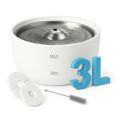 Trinkbrunnen für Katzen, 3 l, mit Deckel aus Edelstahl – leiser Wasserspender für Katzen und Hunde aller Größen – LED Wasserstufe, spülmaschinenfest – 2 Filter + Bürste im Lieferumfang enthalten Trinkbrunnen für Katzen, 3 l, mit Deckel aus Edelstahl – leiser Wasserspender für Katzen und Hunde aller Größen – LED Wasserstufe, spülmaschinenfest – 2 Filter + Bürste im Lieferumfang enthalten von 20ofJoy