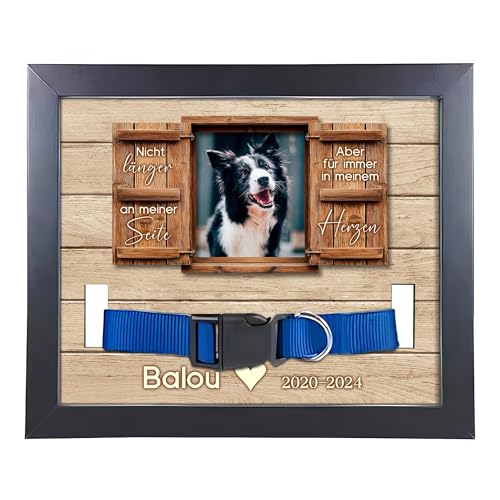 22Feels (Bedruckt Hund Bilderrahmen Erinnerung mit Halsband Holz Personalisiertes Andenken an verstorbenes Haustier Vierbeiner Tot Kondolenz Geschenk (mit Foto und Daten) von 22Feels
