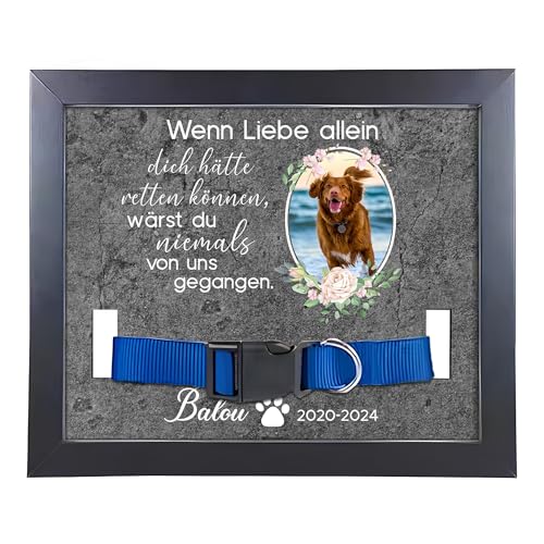 22Feels (Bedruckt Hund Bilderrahmen Erinnerung mit Halsband Holz Personalisiertes Andenken an verstorbenes Haustier Vierbeiner Tot Kondolenz Geschenk (mit Foto und Daten) von 22Feels