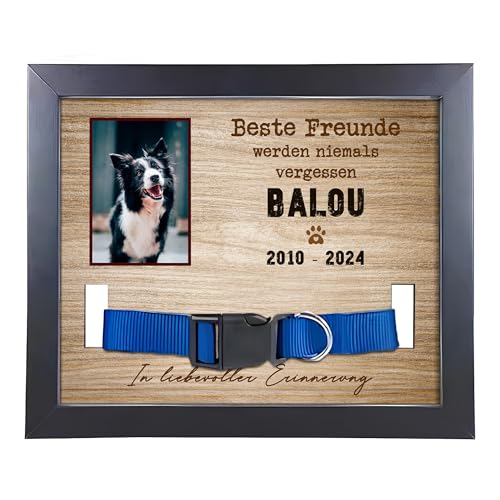 22Feels (Bedruckt Hund Bilderrahmen Erinnerung mit Halsband Holz Personalisiertes Andenken an verstorbenes Haustier Vierbeiner Tot Kondolenz Geschenk (mit Foto und Daten) von 22Feels