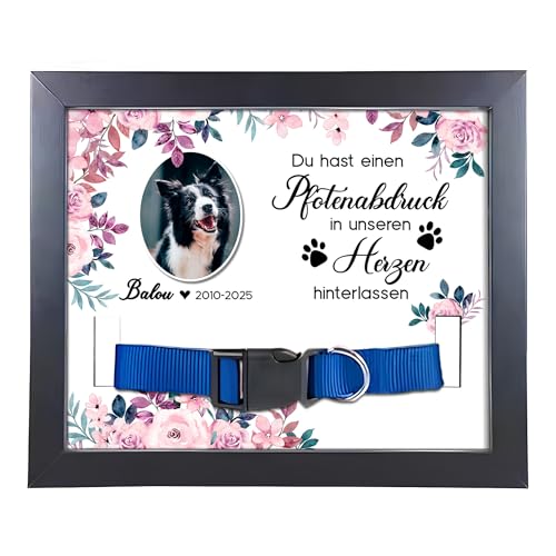 22Feels (Bedruckt Hund Bilderrahmen Erinnerung mit Halsband Holz Personalisiertes Andenken an verstorbenes Haustier Vierbeiner Tot Kondolenz Geschenk (mit Foto und Daten) von 22Feels