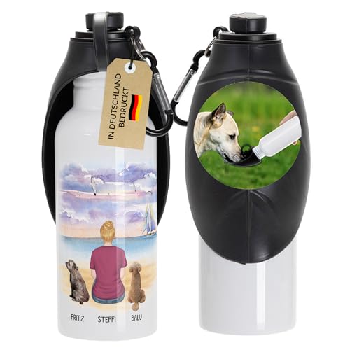 22Feels Personalisierte Hundetrinkflasche Gassi Frauen Geschenk Frauchen Hunde Wasserspender Unterwegs to Go Trinknapf Leckdicht Tragbare Hundewasserschlüssel Reisen Wandern (Edelstahl, Silikon) von 22Feels