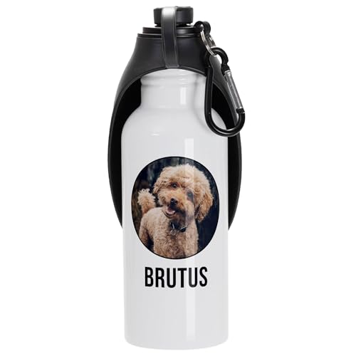 22Feels Personalisierte Hundetrinkflasche für Unterwegs Wasserspender to Go Trinknapf Foto Namen Leckdicht Auslaufsicher Karabiner Tragbare Hundewasserschlüssel Reisen Wandern Gassi (600ml) von 22Feels
