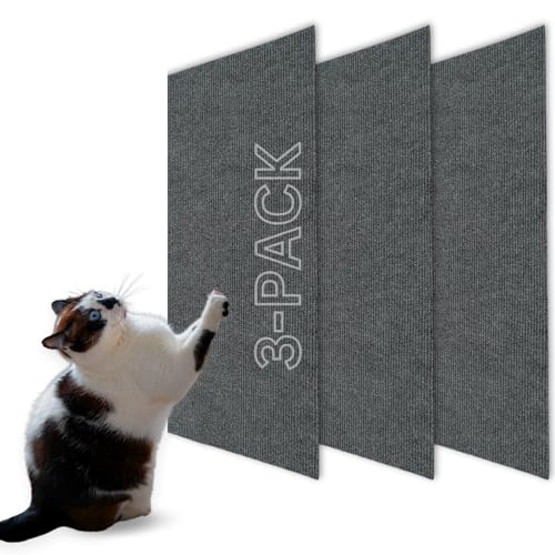 Katzenkratzmatte (3 Stück), 60 x 30 cm, vielseitiger selbstklebender Ersatz, einfache Verwendung für Kratzbäume, Katzenwandmöbel, Kratzbäume und Couchschutz (Dunkelgrau) von 2ME