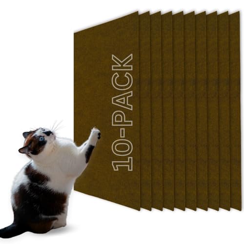 Katzenkratzmatte (Braun, 10er-Pack), 60 x 30 cm, vielseitiger selbstklebender Ersatz, einfache Verwendung für Kratzbäume, Katzenwandmöbel, Kratzbäume und Couchschutz von 2ME