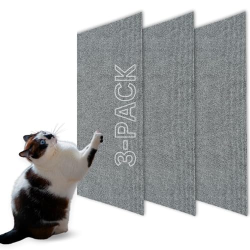 Kratzmatte für Katzen (3 Stück), 60 x 30 cm, vielseitiger selbstklebender Ersatz, einfache Verwendung für Kratzbäume, Katzenwandmöbel, Kratzbäume und Couchschutz (grau) von 2ME