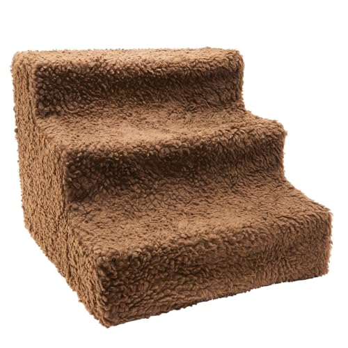 3 PAGEN® Mobile Haustiertreppe für kleine Tiere mit abnehmbarem & waschbarem Bezug – Hundetreppe für kleine Hunde & Katzen mit Fleece-Bezug – Haustier-Treppe für Sofa, Bett & Auto, bis 10 kg belastbar von 3 Pagen