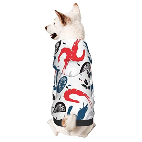 Hund Hoodie, Garnelen-Muster Meeresfrüchte Kapuzenpullis Mode Hund Kleidung Atmungsaktiver Kapuzenpullover Für Welpen Mittelgroße Hunde Katze S von 321