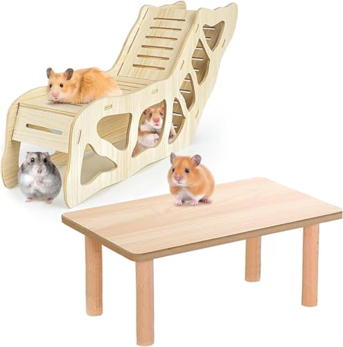 Hamsterspiel Holzplattform Tunnel Versteck Klettern Hamsterleiter Hamsterkäfig Plattform Wasserdicht Hamster Holzhalterung mit Säule Hamster Eichhörnchen Totoro Spielzeug von 3BAO