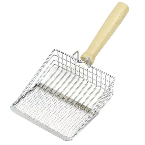 3MNSCD Katzenstreuschaufel mit Holzgriff, Metall, große Siebschaufel, antihaftbeschichtet, stärker, bewältigt große Klumpen von Mehrkatzenfamilien (Silber) von 3MNSCD