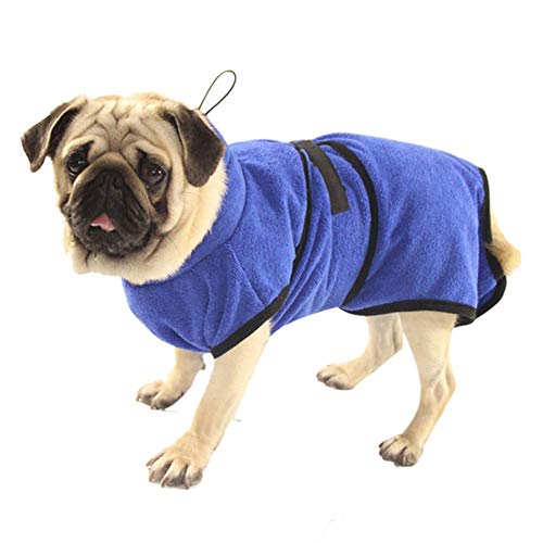 3UOOWWFA Hunde-Bademantel, Handtuch, super saugfähig, Mikrofaser, Zubehör für Hunde und Katzen, Reinigung, warmes Haustier-Badetuch, schnell trocknend, Fellpflege, Tiere (Farbe: Blau, Größe: S) von 3UOOWWFA