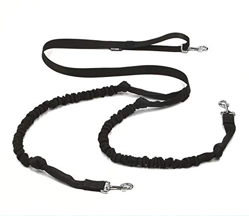 Hundeleine mit Stoßdämpfer für 2 Hunde, ausziehbar 2 – 2,5 m – 3 Größen: Training, Jogging, Canicross. (S: Gewicht des Hundes: 12 – 20 kg, Schwarz) von 3rd-POLE