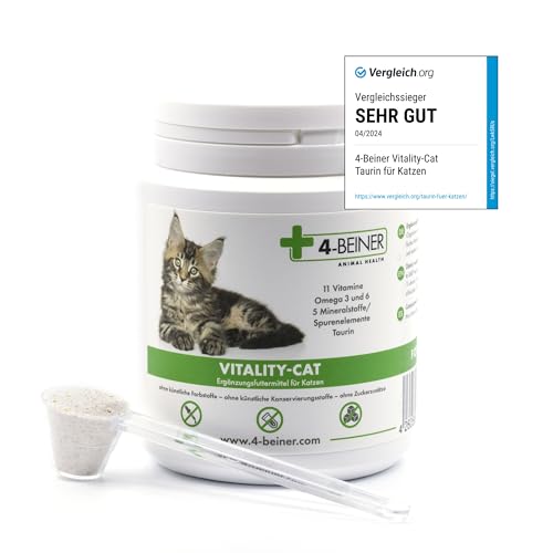 4-BEINER Vitality-CAT Vergleichssieger, 11 Vitamine für Katzen Plus Omega 3, Omega 6, Zink, Selen, Mangan, Kupfer, Eisen, Taurin, Multivitamine Katze von 4-BEINER ANIMAL HEALTH