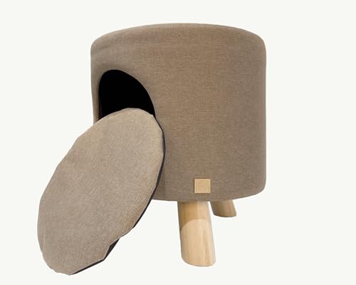 4 Cats & Dogs Wallie Hocker – Plüsch-Polyester-Haustierhocker mit Holzbeinen, gemütliches Versteck für Katzen und kleine Hunde, Mehrzweck-Fußhocker und Sitz, modernes minimalistisches Design für von 4 Cats & Dogs