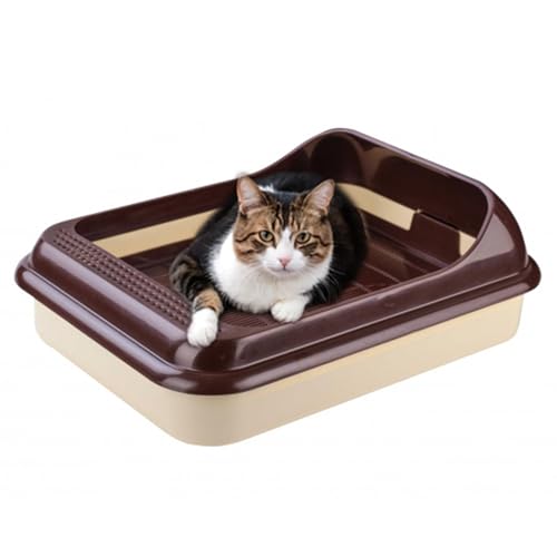 Katzentoilette Schalentoilette Katzenklo Katze Kätzchen - Abnehmbarer Hochrand und Reinigungssieb - Braun - Maße (BxTxH): ca. 450x350x150 mm von 4BIG.fun