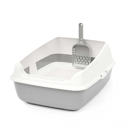 4BIG.fun Schalentoilette Katzentoilette mit Rand, Schaufel und Reinigungssieb Katzenklo Abnehmbarer Hochrand Sieb Streuschaufel Katzenklo Grau 4BIG.fun Schalentoilette Katzentoilette mit Rand, Schaufel und Reinigungssieb Katzenklo Abnehmbarer Hochrand Sieb Streuschaufel Katzenklo Grau von 4BIG.fun