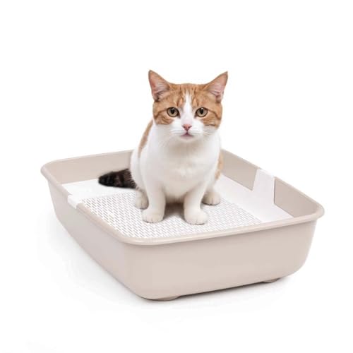 Schalentoilette Katzentoilette mit Reinigungssieb Katzenklo Groß Beige von 4BIG.fun