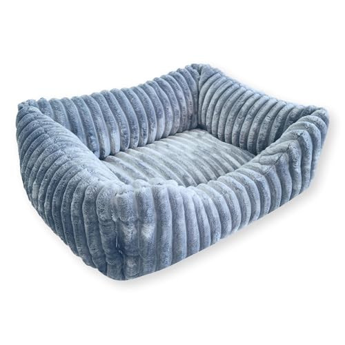 4L Textil Bella Plüsch-Hundebett Premium-LINE Kuscheliges Hundekörbchen aus Cord Katzenkorb Hundekorb für Welpen Hundebett flauschig Hundesofa kleine Hunde (Dunkelgrau, 60x40 cm) von 4L Textil