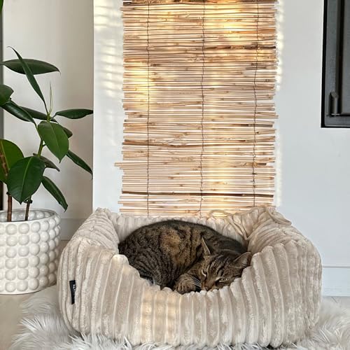 4L Textil Bella Plüsch-Katzenbett Premium-LINE Kuscheliges Katzenkörbchen aus Cord Katzenkorb Katzenbett flauschig Katzenhöhle (Beige, 60x40 cm) von 4L Textil