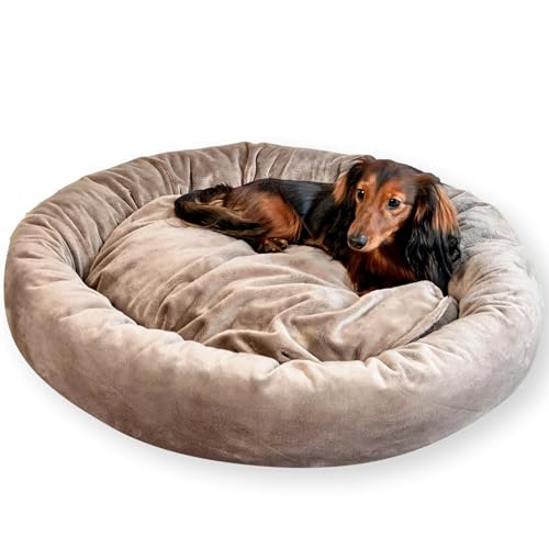 4L Textil Buzzy Weiches Hundebett braun Hundekörbchen Hundekorb mittelgroße Hunde Hundekissen waschbar Katzensofa Katzenbett Katzenkörbchen (60x55 cm, Braun) von 4L Textil