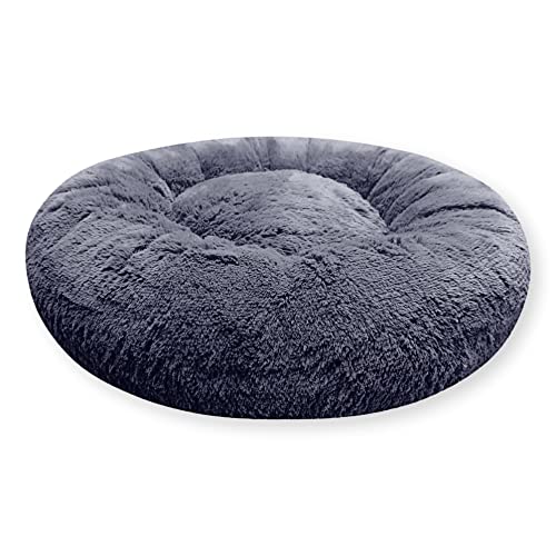 4L Textil Fuzzy Katzenbett flauschig Donut Hundebett kleine Hunde Katzenbett kuschelig weich Plüsch Katzenkörbchen Katzen Kuschelbett (Ø 70 cm, Graphit) von 4L Textil