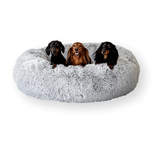 4L Textil Fuzzy Katzenbett flauschig Donut Hundebett kleine Hunde Katzenbett kuschelig weich Plüsch Katzenkörbchen Katzen Kuschelbett (Ø 40 cm, Grau) von 4L Textil