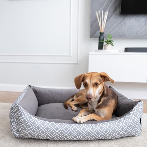 4L Textil OTTO Kuscheliges Boho Hundebett abwaschbar Hundekorb mittelgroße Hunde Hundekissen mittelgrosse Hunde Hundekörbchen Hundesofa Grau (80x60 cm, Boho 03) von 4L Textil