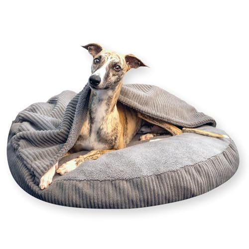4L Textil Hundebett große Hunde waschbar Hundehöhle Hundekorb mit Kapuze Hundeschlafsack Hundesofa für Mittelgroße Hunde Hundekissen flauschig (Grau, L 90 x B 90 x H 12 cm) von 4L Textil