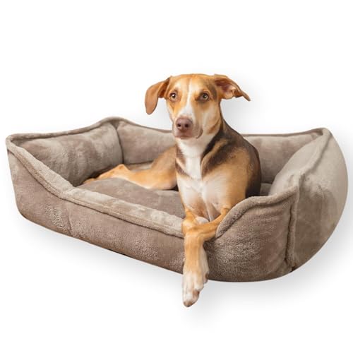 4L Textil IRIS Orthopädisches Hundebett Premium-LINE Hundekorb orthopädisch Kuscheliges Hundebett mit Bezug Memory Foam(100x80 cm, Braun) von 4L Textil