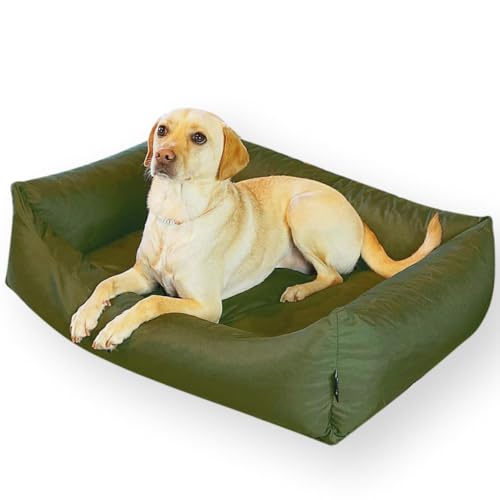4L Textil Koko Wasserabweisendes Hundebett große Hunde Hundekorb Bezug abnehmbar und waschbar Hundekissen Hundekörbchen Beige (80x60 cm, Grün) von 4L Textil