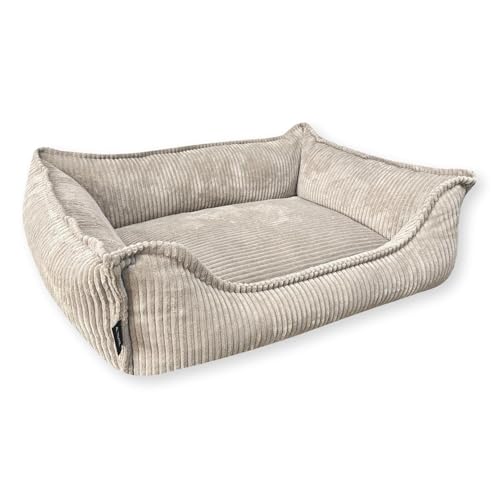 4L Textil Kuscheliges Hundebett aus Cord Hugo Premium-LINE Hundekörbchen Hundekissen flauschig Bezug abnehmbar und waschbar Hundesofa (Beige, 100x80 cm) von 4L Textil