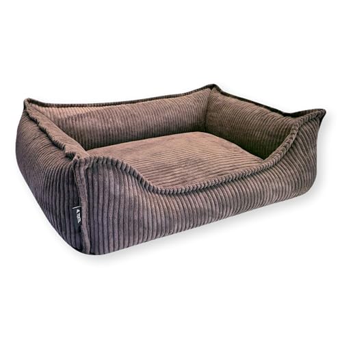 4L Textil Kuscheliges Hundebett aus Cord Hugo Premium-LINE Hundekörbchen Hundekissen flauschig Bezug abnehmbar und waschbar Hundesofa (Dunkelbraun, 100x80 cm) von 4L Textil