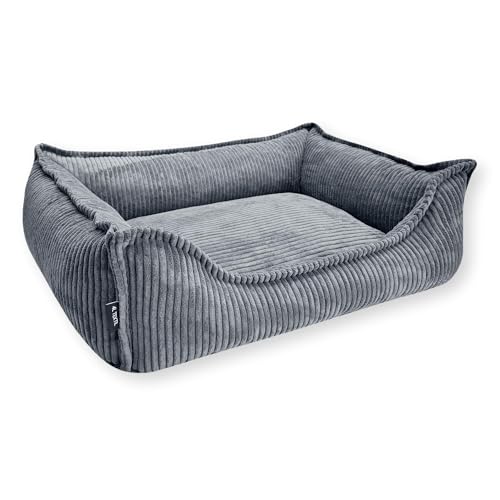 4L Textil Kuscheliges Hundebett aus Cord Hugo Premium-LINE Hundekörbchen Hundekissen flauschig Bezug abnehmbar und waschbar Hundesofa (Dunkelgrau, 100x80 cm) von 4L Textil