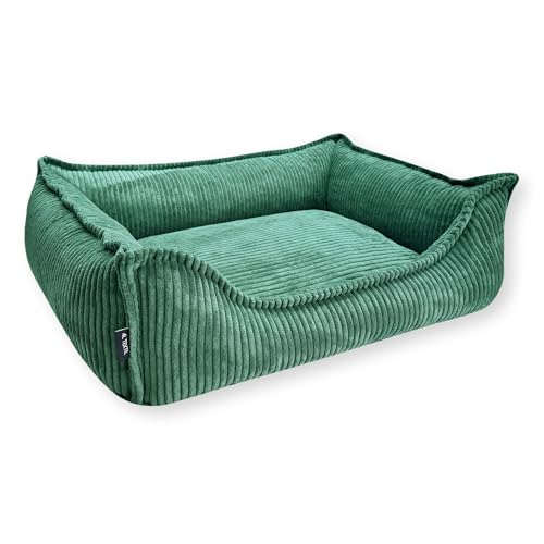 4L Textil Kuscheliges Hundebett aus Cord Hugo Premium-LINE Hundekörbchen Hundekissen flauschig Bezug abnehmbar und waschbar Hundesofa (Grün, 80x60 cm) von 4L Textil
