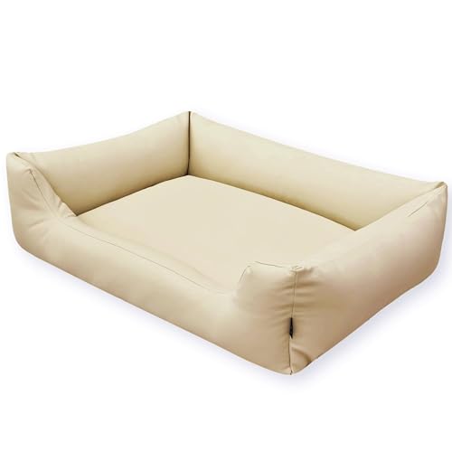 4L Textil Mario Wasserfestes Hundebett Kunstleder Hundekorb aus Kunstleder Hundebett mittelgroße Hunde Kunstleder Hundesofa Kunstleder Hundekissen Kunstleder (100x70 cm, Beige(Hundekorb)) von 4L Textil