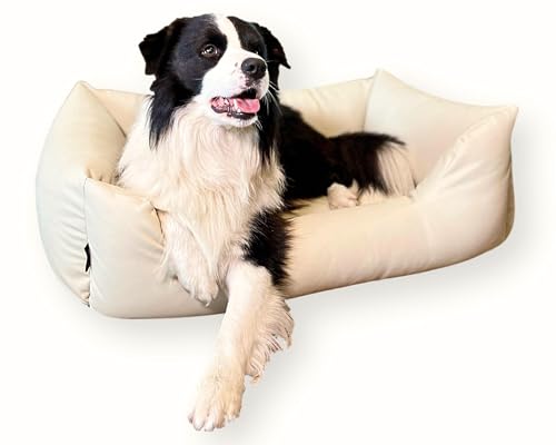 4L Textil Mario Wasserfestes Hundebett Kunstleder Hundekorb aus Kunstleder Hundebett mittelgroße Hunde Kunstleder Hundesofa Kunstleder Hundekissen Kunstleder (120x90 cm, Beige) von 4L Textil