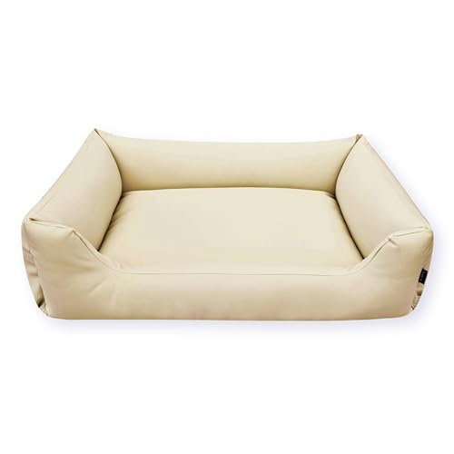 4L Textil Mario Hundebett Kunstleder Hundekorb aus Kunstleder Hundebett große Hunde Kunstleder XXL Hundekissen Kunstleder (140x110 cm, Beige) von 4L Textil